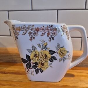 Vintage Yellow Roses Ceramic Pitcher with Gold Details - Lord Nelson Pottery